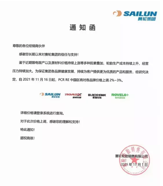 賽輪漲價函