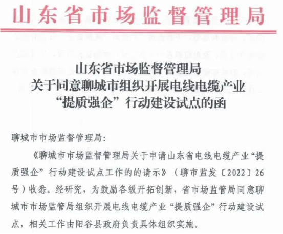 聊城市陽谷縣被定為電線電纜產(chǎn)業(yè)“提質(zhì)強企”行動建設(shè)試點 聊城市陽谷縣被定為電線電纜產(chǎn)業(yè)“提質(zhì)強企”行動建設(shè)試點