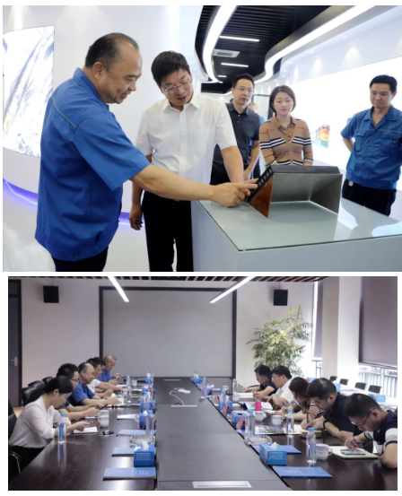 沈董對各位領導蒞臨企業(yè)考察表示歡迎。在參觀了生產車間和綜合展廳后，沈董向穆運安一行介紹了公司發(fā)展歷程、主導產業(yè)、國內外市場等情況，特別是近年來雙箭在推動創(chuàng)新改革，自動化、智能制造等方面所取得的各項成果。并就公司堅持創(chuàng)新驅動發(fā)展，不斷加大科技研發(fā)投入，加快推進產品迭代升級，提高核心產品市場占有率、競爭力等方面的工作作了匯報交流。