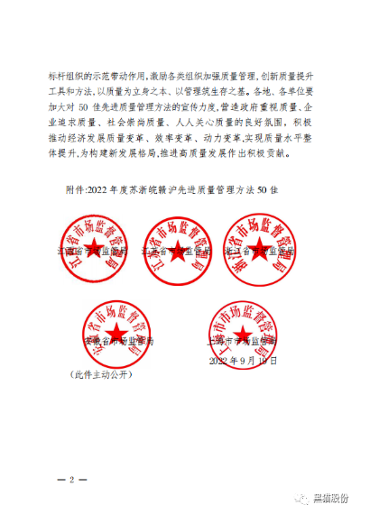 根據(jù)贛市質(zhì)監(jiān)函[2022]7號(hào)文件通知，黑貓股份質(zhì)量管理成果典型案例之《BIQS精?；湁K管理模式》榮獲2022年度蘇浙皖贛滬先進(jìn)質(zhì)量管理方法50佳，省局將編印成冊(cè)在各有關(guān)企業(yè)進(jìn)行宣傳推廣。