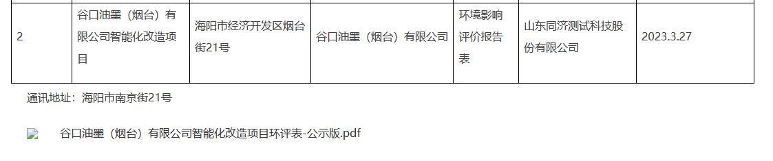 企業(yè)現(xiàn)有項目位于山東省煙臺市海陽經(jīng)濟(jì)開發(fā)區(qū)遼寧路，占地面積4400平方米，年產(chǎn)膠印油墨1000噸，環(huán)保手續(xù)已經(jīng)齊備。隨著企業(yè)的發(fā)展，需擴(kuò)大生產(chǎn)規(guī)模，因此，企業(yè)購買了土地，擬搬遷至山東省煙臺市海陽市經(jīng)濟(jì)開發(fā)區(qū)煙臺街21號進(jìn)行新工廠建設(shè)。