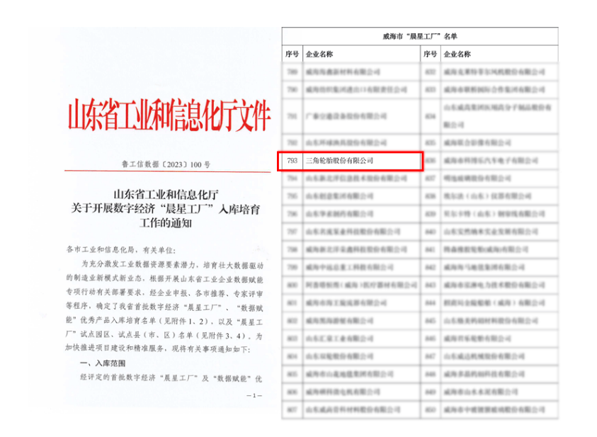 數(shù)字化升級(jí)成果顯著，三角輪胎榮登山東省“晨星工廠”